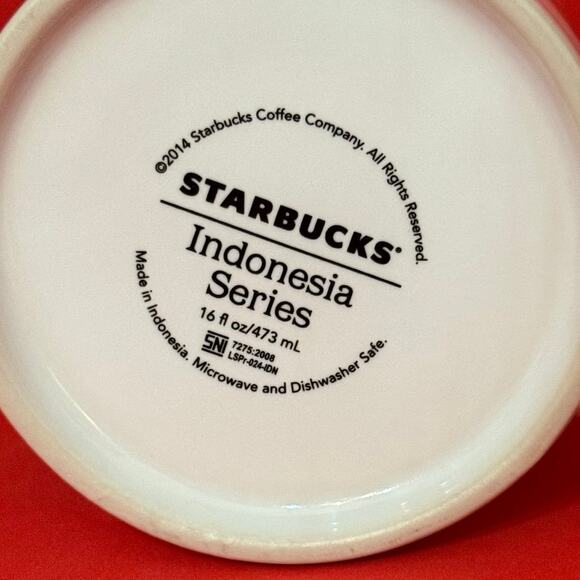 Starbucks Jakarta Coffee Mug Indonesia Series 2014 White Yellow Gray EUC 16 Oz. - Picture 7 of 10